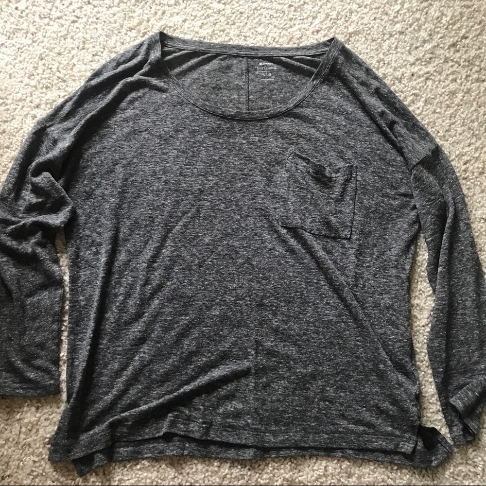 Old Navy Grey Long Sleeve Boyfriend Top